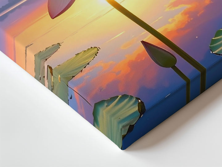 Sunset Lotus Reflection Canvas – Surreal Floral Serenity in Vibrant Stillness - Gifitto