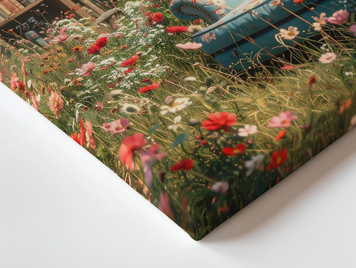 Whimsical Garden Reading Corner Canvas – Floral Armchair and Wooden Cabinet in Nature - Gifitto