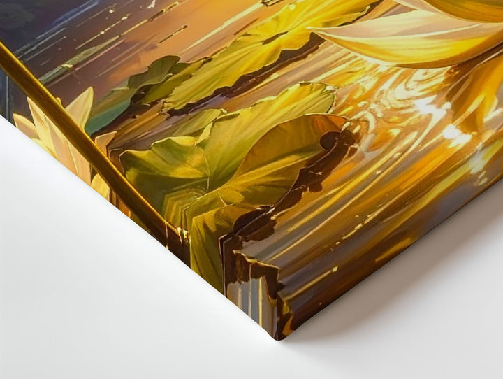 Golden Lotus Sunset Canvas – Serene Floral Art of Light, Purity & Reflection - Gifitto
