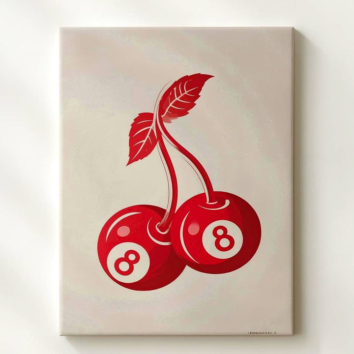 Playful Cherries Canvas – Graphic Illustration of Billiard Ball Cherries - Gifitto