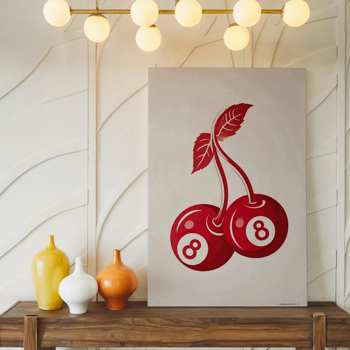 Playful Cherries Canvas – Graphic Illustration of Billiard Ball Cherries - Gifitto