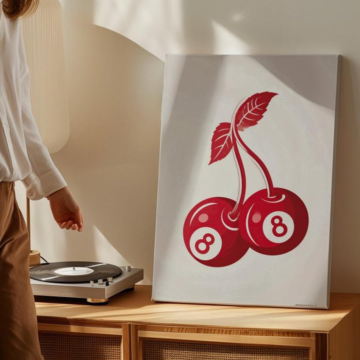 Playful Cherries Canvas – Graphic Illustration of Billiard Ball Cherries - Gifitto