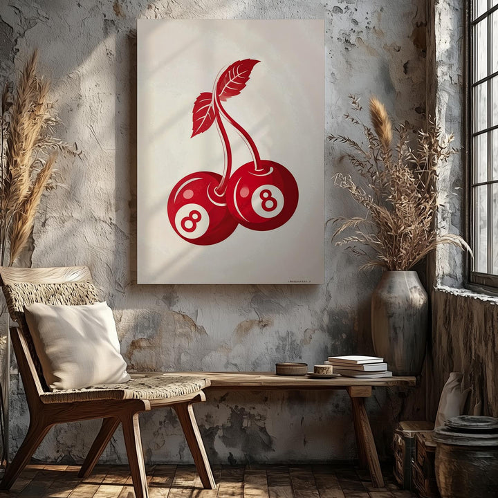Playful Cherries Canvas – Graphic Illustration of Billiard Ball Cherries - Gifitto