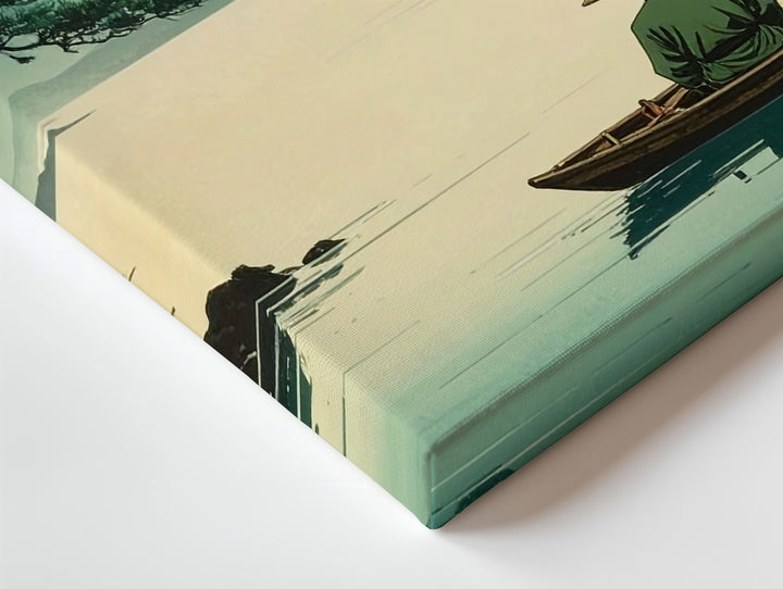 Vintage Fisherman & Fuji Canvas – Japanese Ink-Style Landscape of Solitude & Dawn - Gifitto