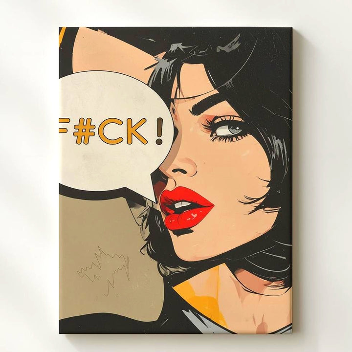 Bold Pop Art Canvas – Woman with Red Lips and "F#CK" Speech Bubble - Gifitto