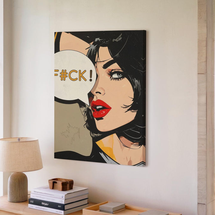 Bold Pop Art Canvas – Woman with Red Lips and "F#CK" Speech Bubble - Gifitto