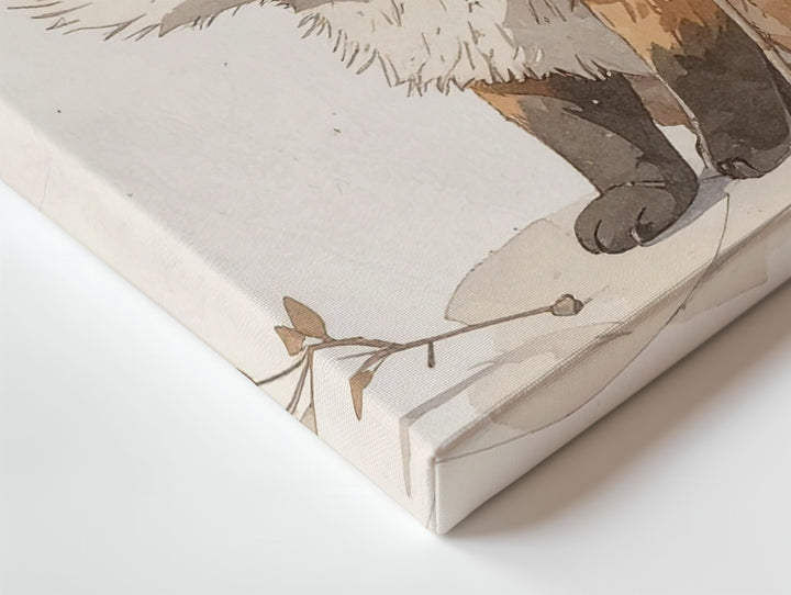 Minimalist Baby Fox with Plant Stem Canvas – Woodland Nursery Wall Art - Gifitto