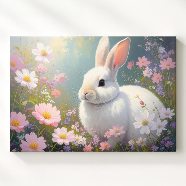 Floral Rabbit Portrait Canvas – Springtime Nature Wall Art - Gifitto