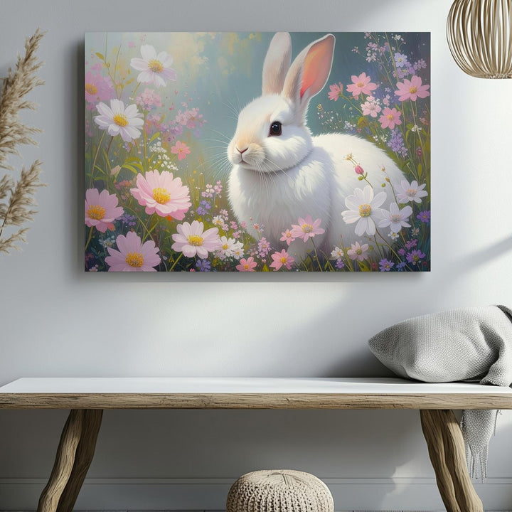 Floral Rabbit Portrait Canvas – Springtime Nature Wall Art - Gifitto