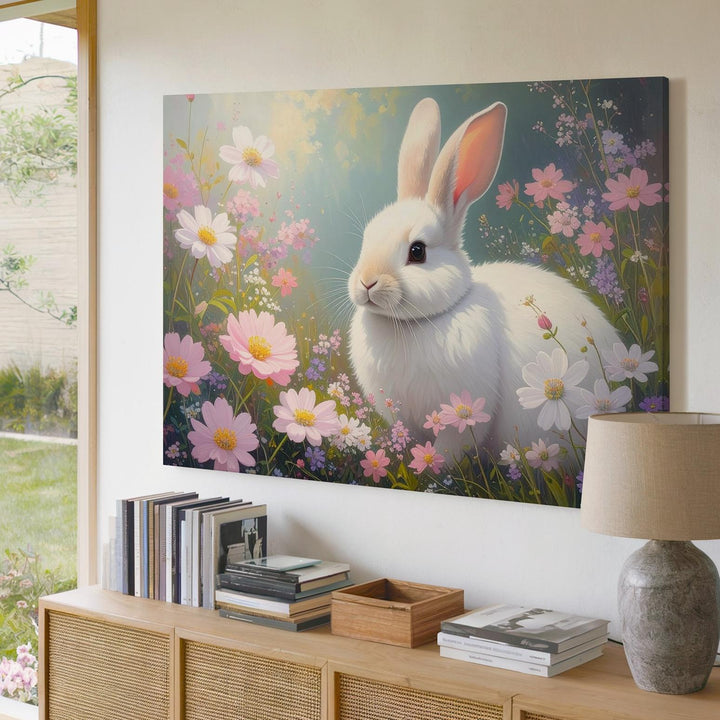 Floral Rabbit Portrait Canvas – Springtime Nature Wall Art - Gifitto
