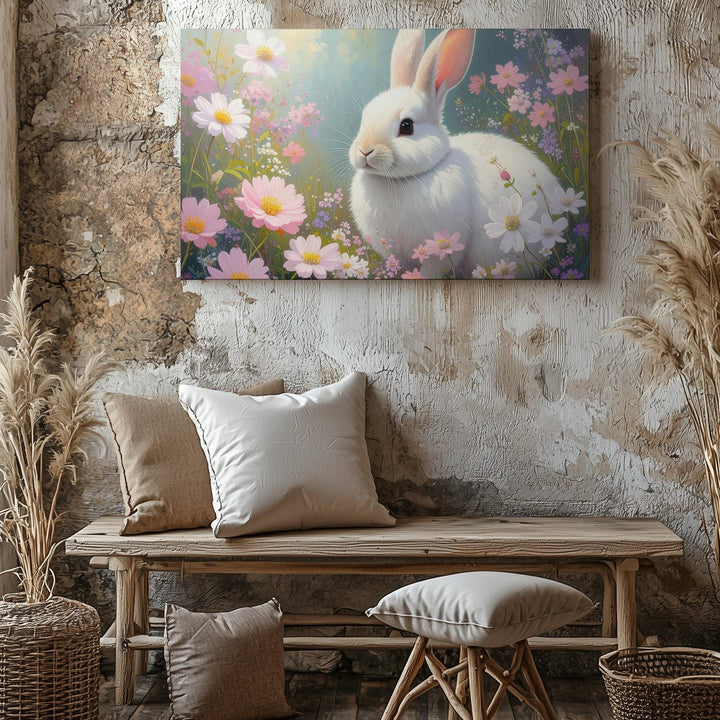 Floral Rabbit Portrait Canvas – Springtime Nature Wall Art - Gifitto