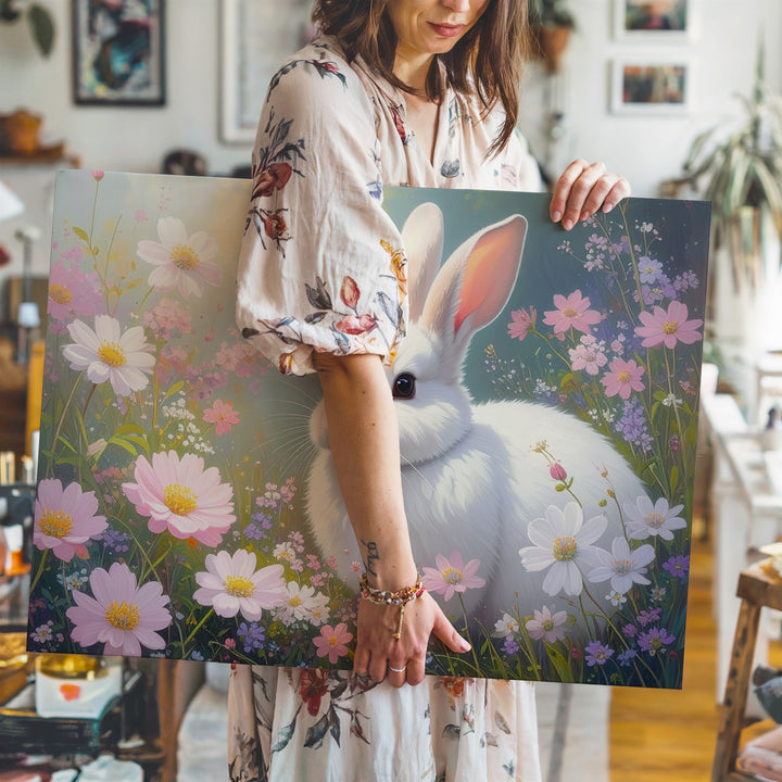 Floral Rabbit Portrait Canvas – Springtime Nature Wall Art - Gifitto