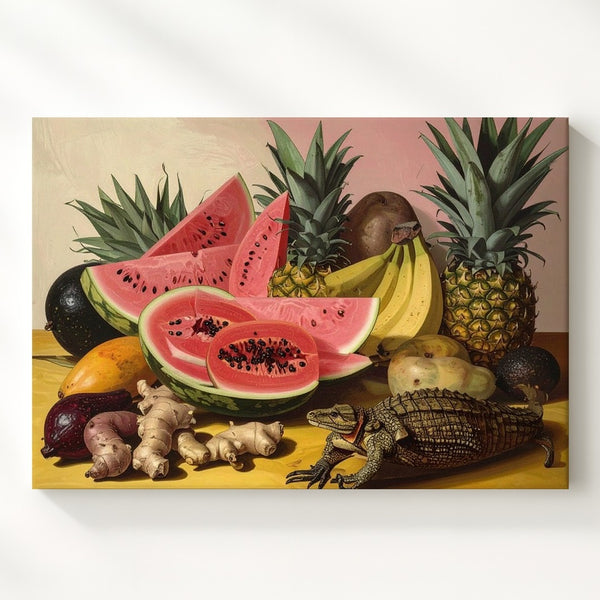 Tropical Harvest Still Life Canvas – Lush Fruit & Root Vegetable Art - Gifitto