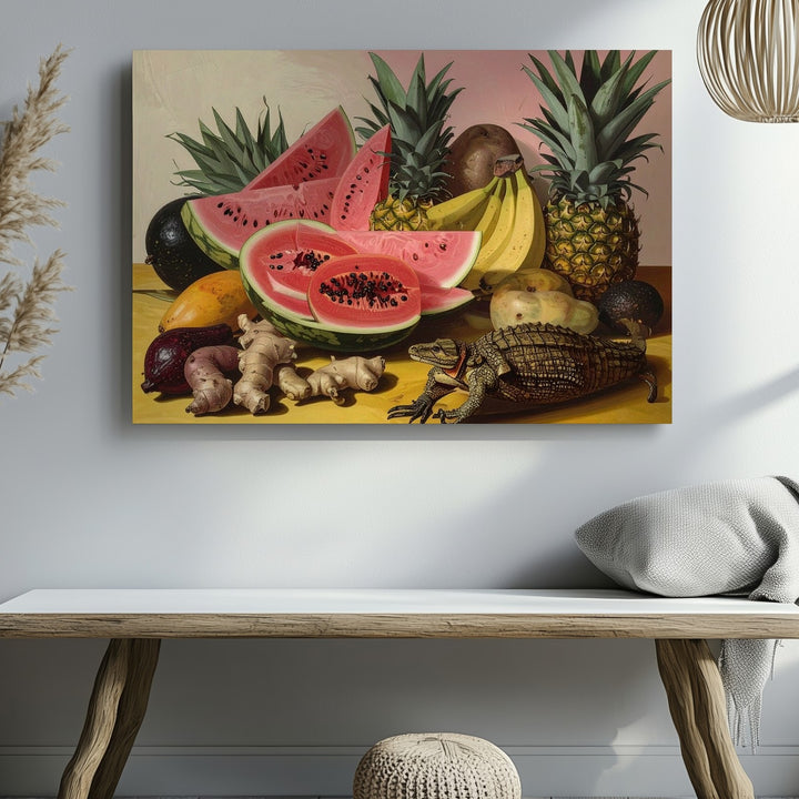 Tropical Harvest Still Life Canvas – Lush Fruit & Root Vegetable Art - Gifitto