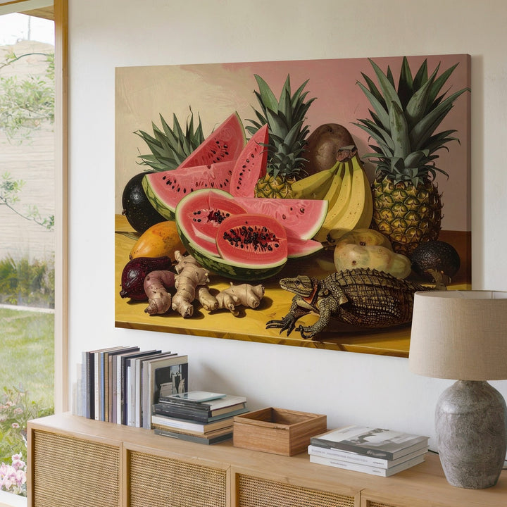 Tropical Harvest Still Life Canvas – Lush Fruit & Root Vegetable Art - Gifitto