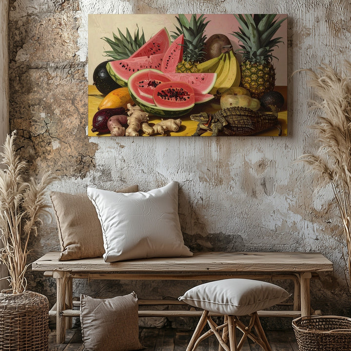 Tropical Harvest Still Life Canvas – Lush Fruit & Root Vegetable Art - Gifitto