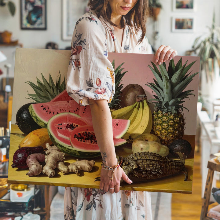 Tropical Harvest Still Life Canvas – Lush Fruit & Root Vegetable Art - Gifitto