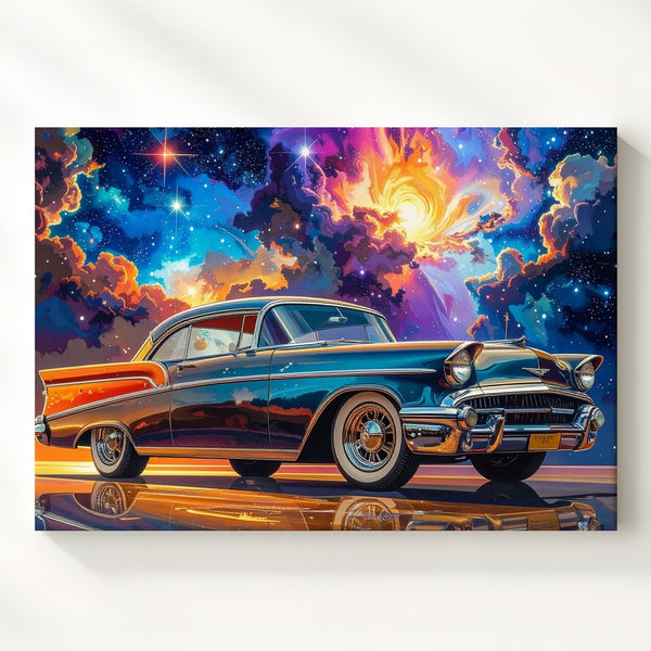 Cosmic Bel Air Canvas – Surreal Retro Car Art Under a Galactic Sky - Gifitto