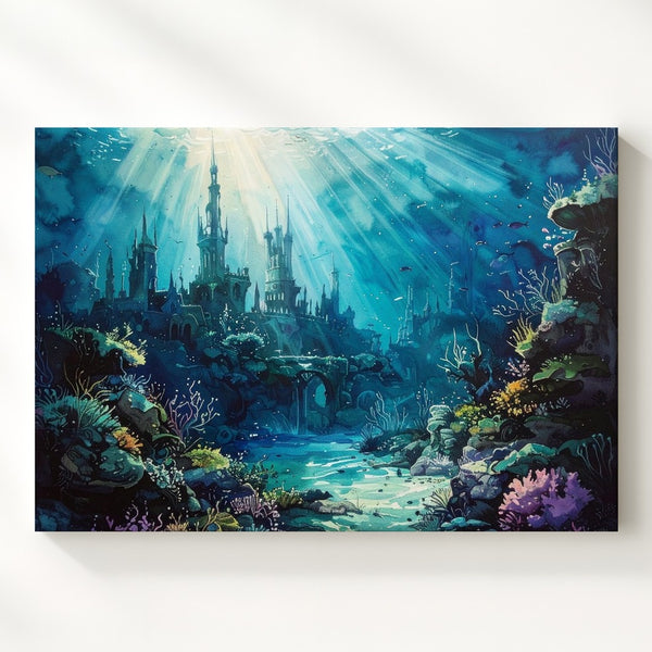 Enchanted Underwater City Canvas – Fantasy Ocean Ruins & Coral Spires