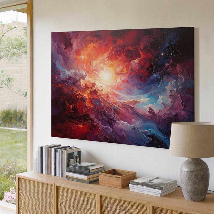 Supernova Burst Canvas – Fiery Cosmic Explosion Wall Art in Red & Violet - Gifitto