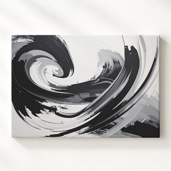 Monochrome Flow Canvas – Modern Dynamic Brushstroke Abstract Art - Gifitto