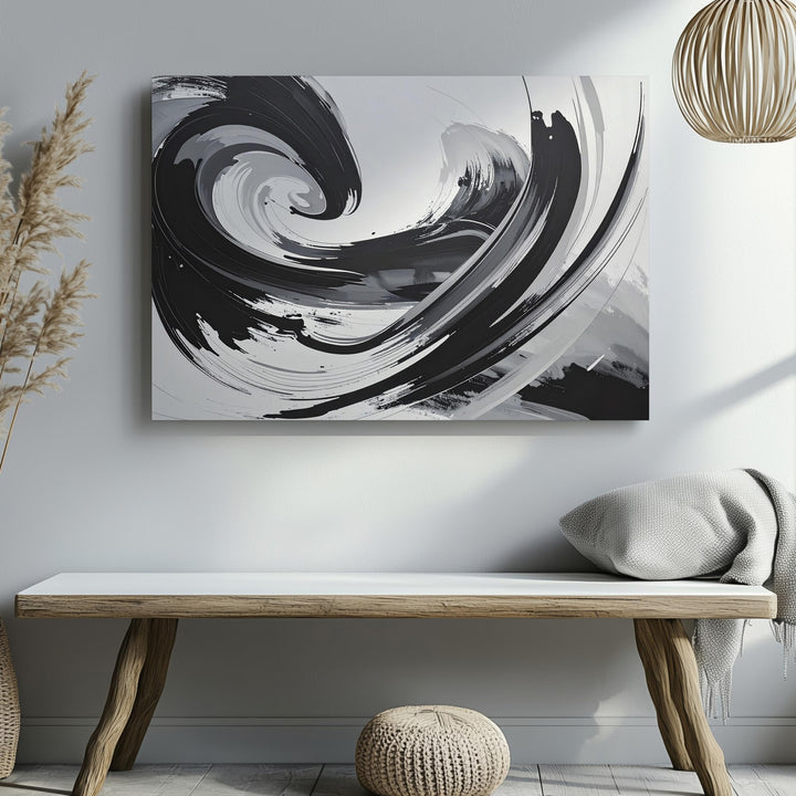 Monochrome Flow Canvas – Modern Dynamic Brushstroke Abstract Art - Gifitto