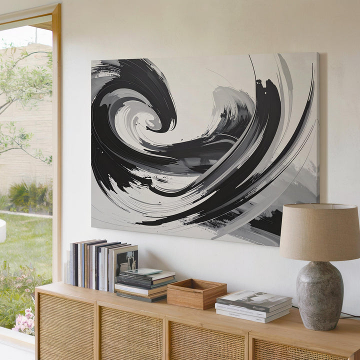 Monochrome Flow Canvas – Modern Dynamic Brushstroke Abstract Art - Gifitto