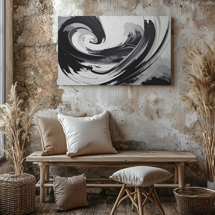 Monochrome Flow Canvas – Modern Dynamic Brushstroke Abstract Art - Gifitto