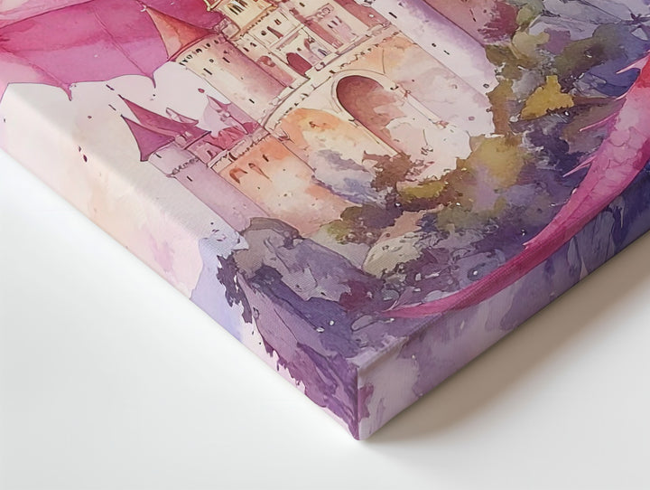 Watercolor Dragon & Castle Canvas – Whimsical Fantasy Wall Art - Gifitto