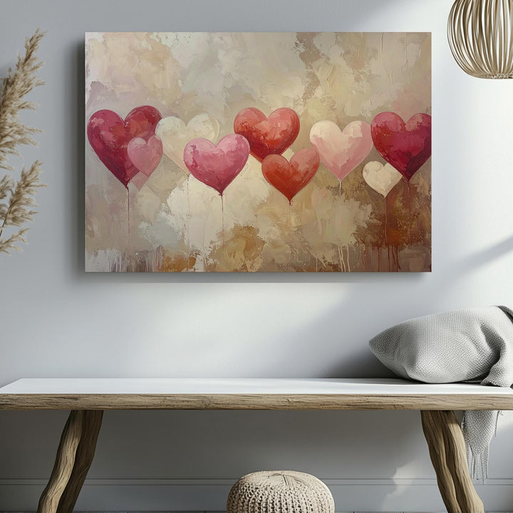 Pastel Heart Arc Canvas – Vintage Textured Romantic Wall Art - Gifitto