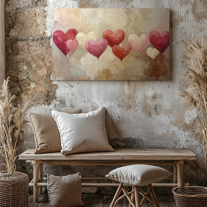Pastel Heart Arc Canvas – Vintage Textured Romantic Wall Art - Gifitto