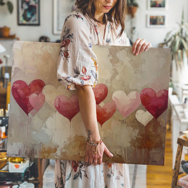 Pastel Heart Arc Canvas – Vintage Textured Romantic Wall Art - Gifitto