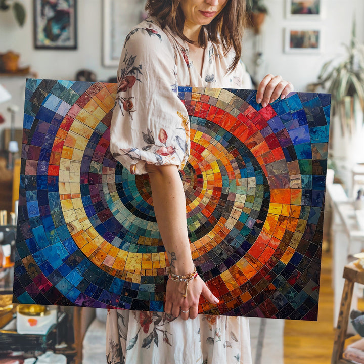 Vibrant Spiral Mosaic Canvas – Colorful Geometric Abstract Wall Art - Gifitto
