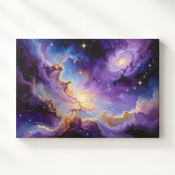Ribbon Nebula Flow Canvas – Pastel Galaxy Clouds in Purple, Gold & White - Gifitto