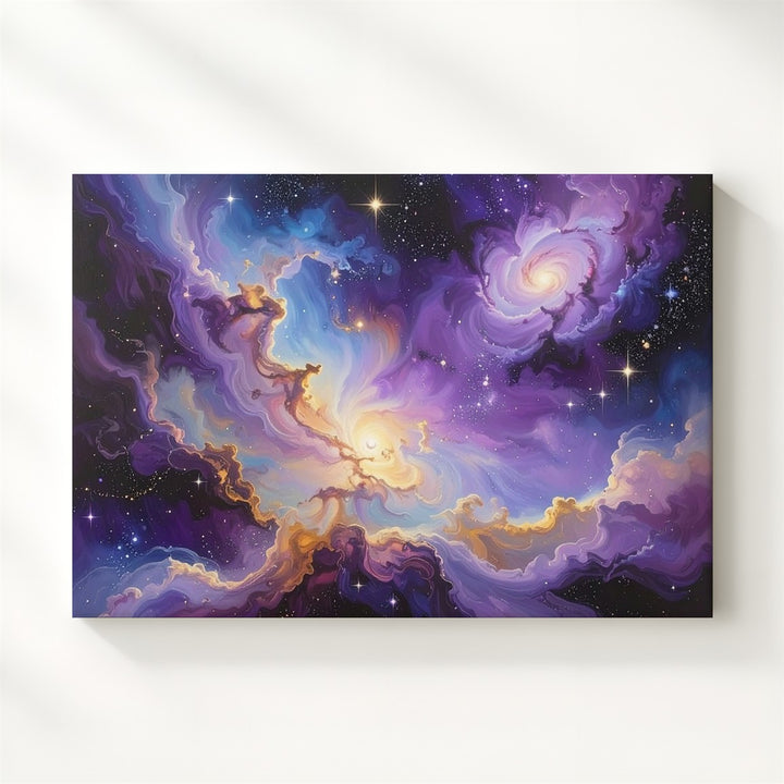 Ribbon Nebula Flow Canvas – Pastel Galaxy Clouds in Purple, Gold & White - Gifitto