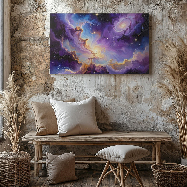 Ribbon Nebula Flow Canvas – Pastel Galaxy Clouds in Purple, Gold & White - Gifitto