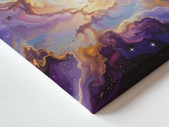 Ribbon Nebula Flow Canvas – Pastel Galaxy Clouds in Purple, Gold & White - Gifitto