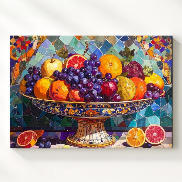 Mosaic Fruit Bowl Canvas – Ornate Still Life with Jewel-Toned Abundance - Gifitto