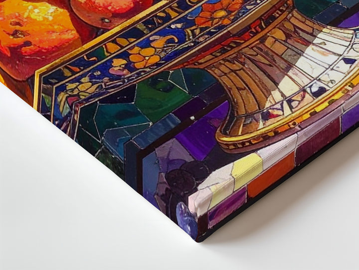 Mosaic Fruit Bowl Canvas – Ornate Still Life with Jewel-Toned Abundance - Gifitto