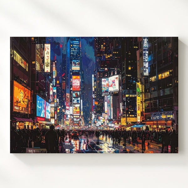 Neon City Lights Canvas – Futuristic Night Street Scene Wall Art - Gifitto