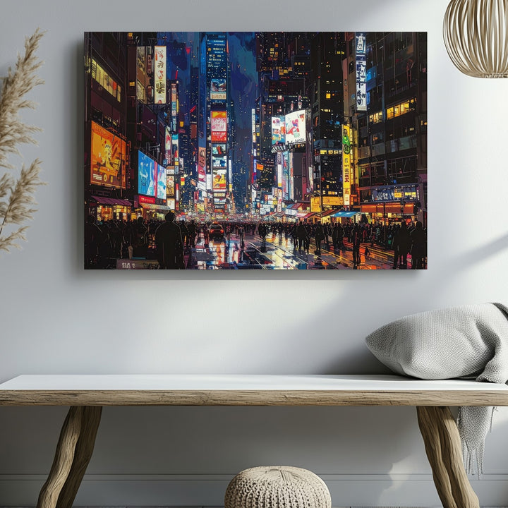 Neon City Lights Canvas – Futuristic Night Street Scene Wall Art - Gifitto