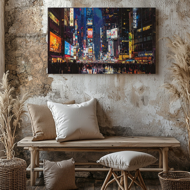 Neon City Lights Canvas – Futuristic Night Street Scene Wall Art - Gifitto