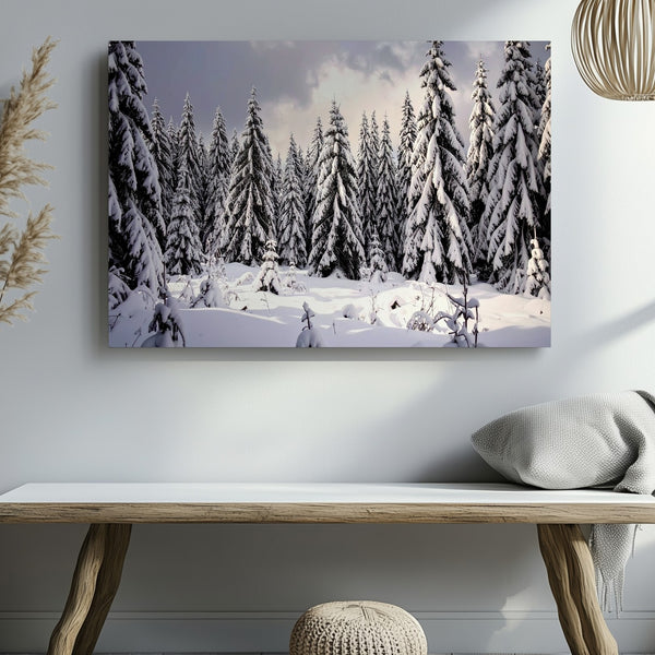 Snow-Draped Pines Canvas – Majestic Winter Forest Wall Art