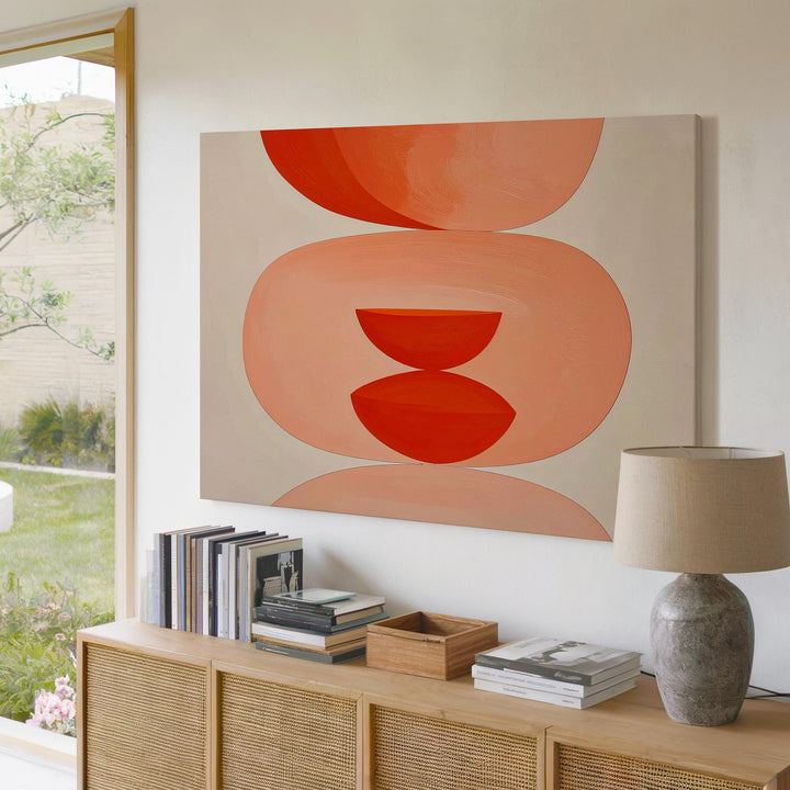 Bold Bowtie Trio Canvas – Minimalist Red-Orange Geometric Art - Gifitto