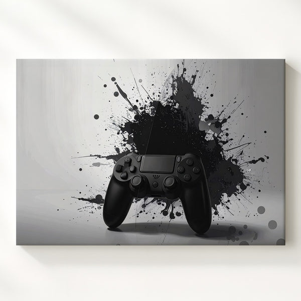 Minimalist Grunge Gaming Controller Canvas – Black on White Urban Wall Art - Gifitto