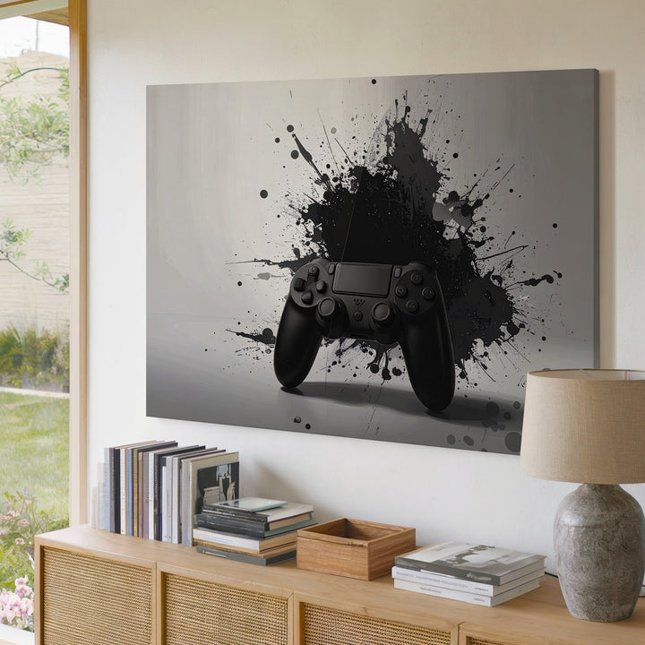 Minimalist Grunge Gaming Controller Canvas – Black on White Urban Wall Art - Gifitto