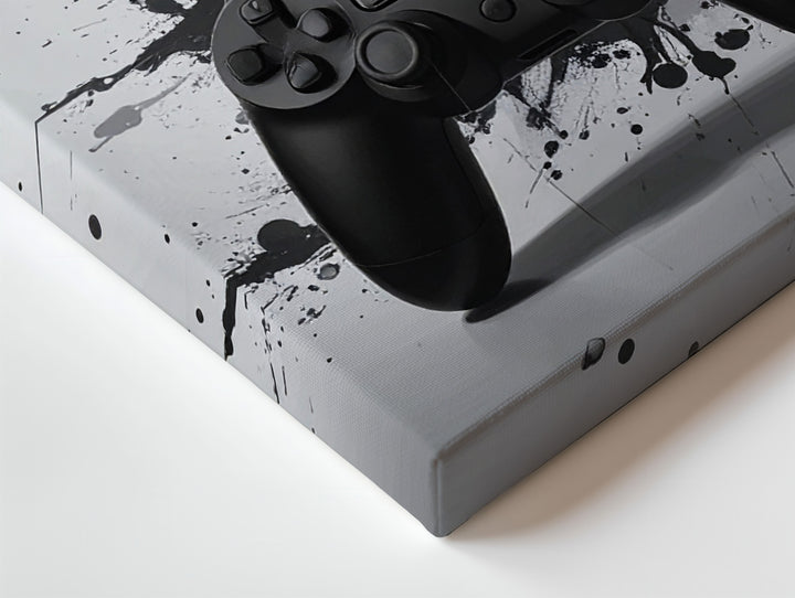 Minimalist Grunge Gaming Controller Canvas – Black on White Urban Wall Art - Gifitto