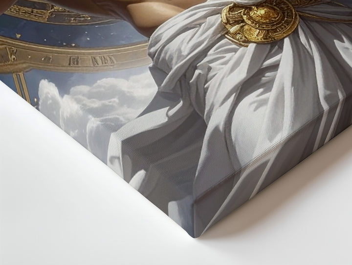 Zeus of Time Canvas – Celestial God with Thunderbolt and Cosmic Clock - Gifitto