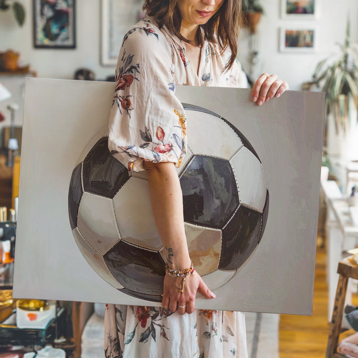 Realistic Black & White Soccer Ball Canvas – Sports-Themed Wall Art - Gifitto