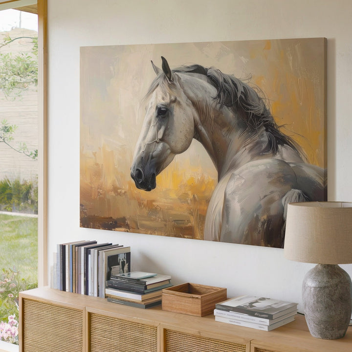 Whispering Grace Canvas – Soft Pastel Horse in Thoughtful Pose - Gifitto